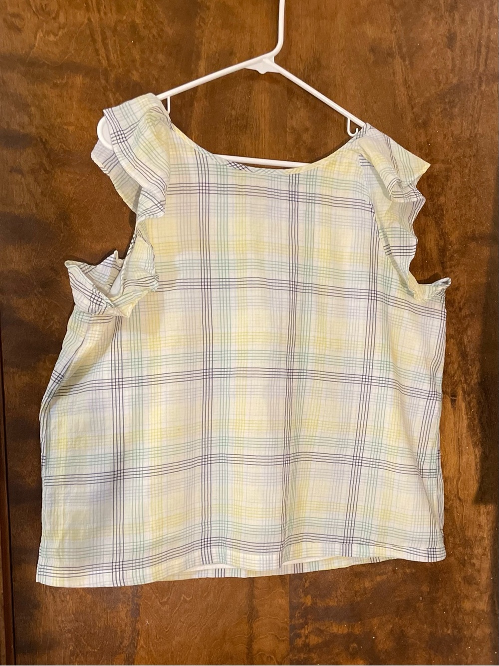 Women’s Plaid Ruffle Tank Top - Yellow & White (99% Cotton and 1 % Spandex)